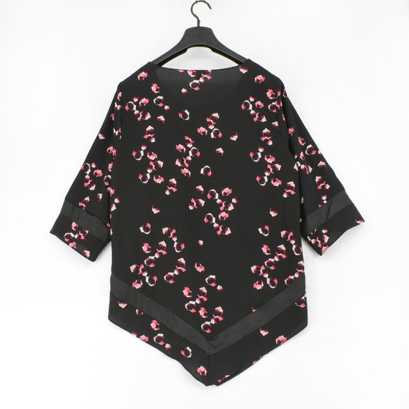 Alfani Womens Plus Size Black Floral Print 3/4 Sleeve Pointed Hem Scoop Neck Top - Picture 3 of 6